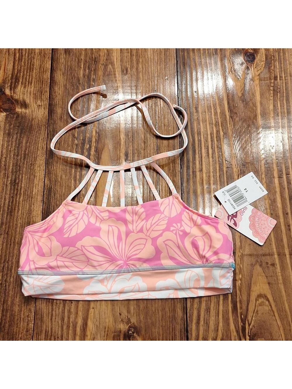 NWT Hobie Girls Floral Halter Bikini Top Size 14